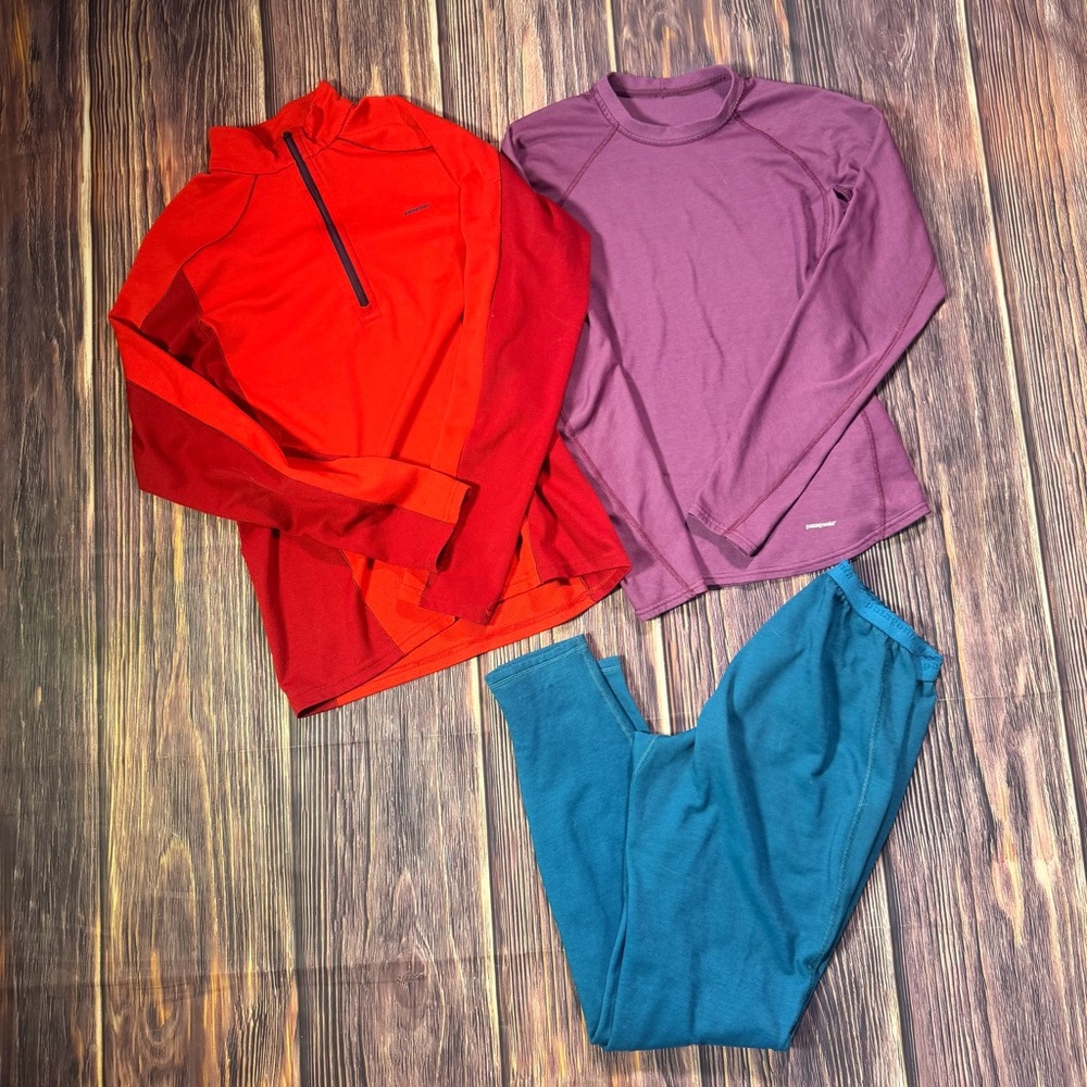 Set of 3 Patagonia Base Layers, Capilene 1/4 Zip, Capilene Crew Neck, Bottoms